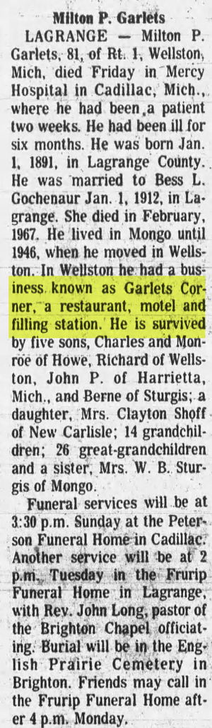 Garlets Corner Restaurant and Motel - Sat Jul 8 1972 Former Owner Passes Away (newer photo)